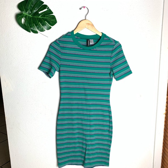H&M | Dresses | Hm Green Striped Bodycon Dress Size | Poshmark